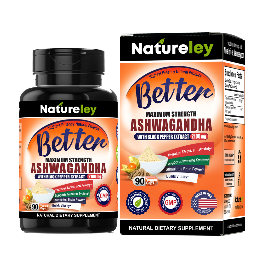 Organic Ashwagandha with Black Pepper Extract - 2100mg - 90 Caps
