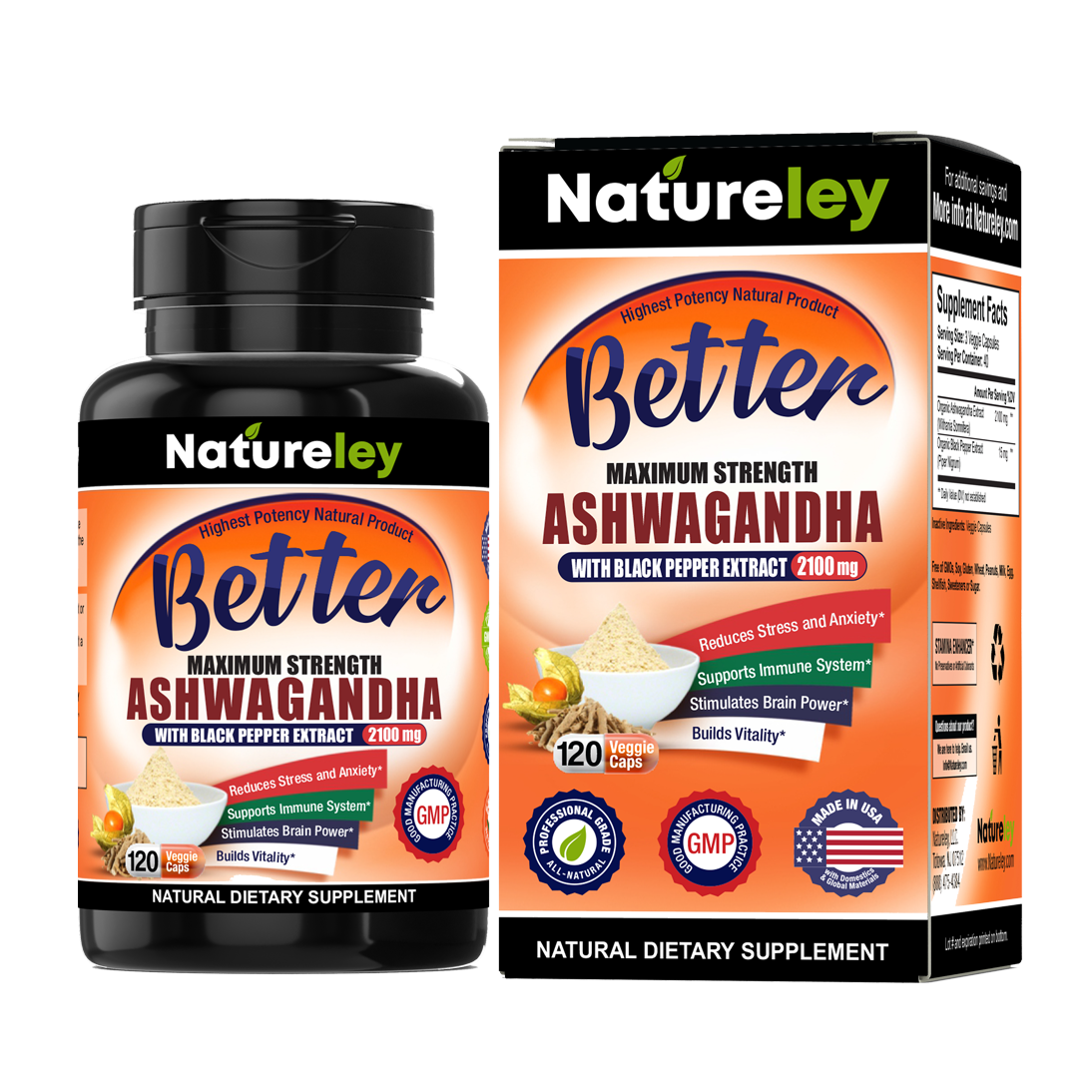 Organic Ashwagandha with Black Pepper Extract - 2100mg - 120 Caps